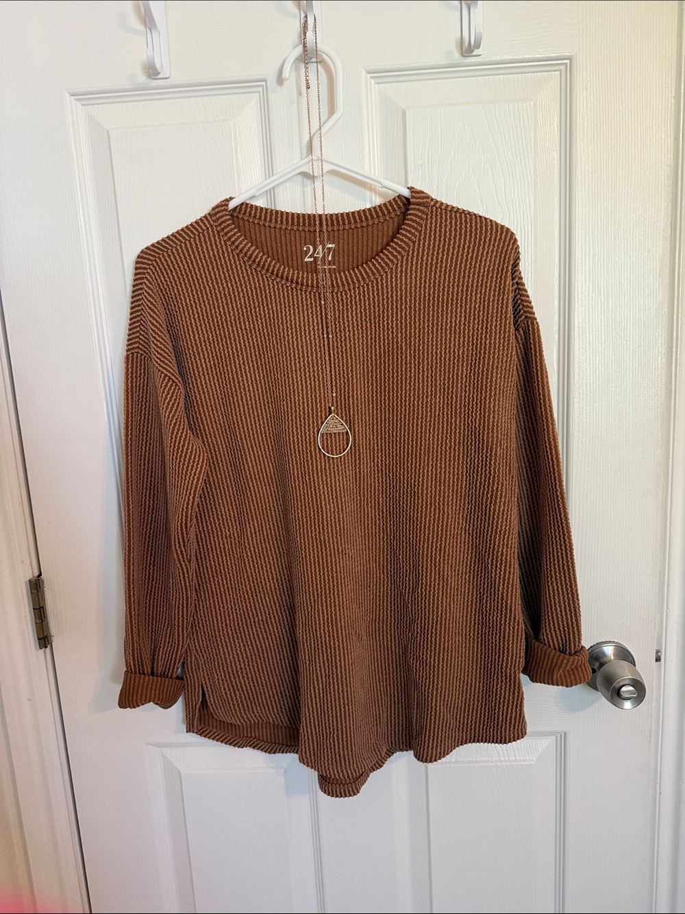 Maurices Ribbed Long Sleeve Sweater in Brown